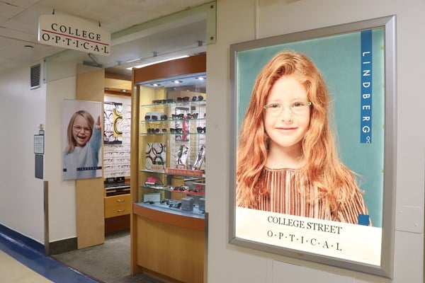 College Optical storefront along the hospital hallway.